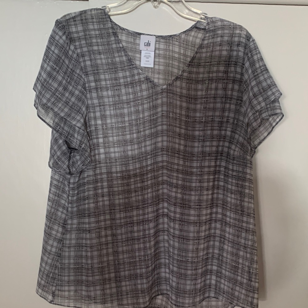 CAbi Black and White Plaid Blouse